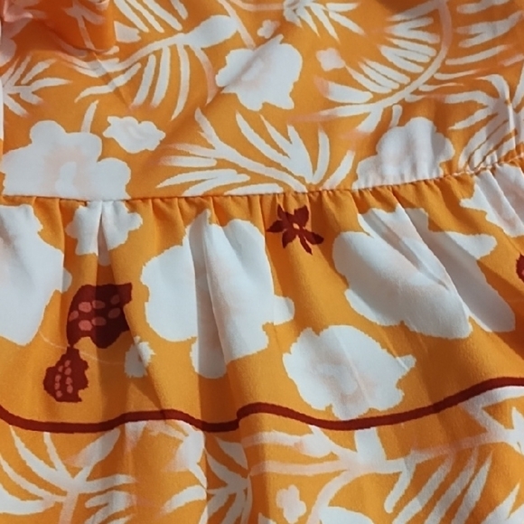 Orange and White Border Print Empire Waist Cool Loose Dress V-neck Pockets - Picture 9 of 16